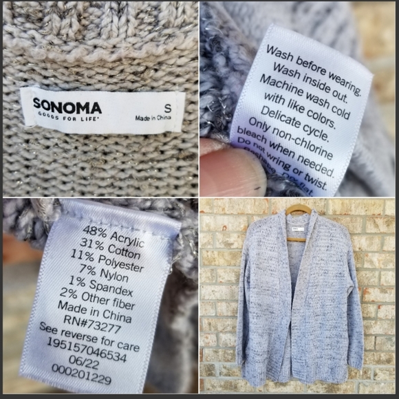 Sonoma Gray Metalic Open Front Sweater Cardigan (Womens Small) Cable Knit Long - Picture 9 of 9